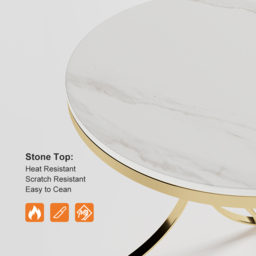 Modern Luxurious Round White Marble Stone Side Table X-Base End Table in Gold - thumbnail 7