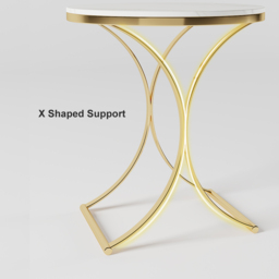 Modern Luxurious Round White Marble Stone Side Table X-Base End Table in Gold - thumbnail 8