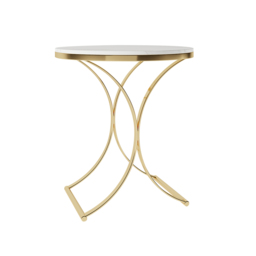 Modern Luxurious Round White Marble Stone Side Table X-Base End Table in Gold - thumbnail 6