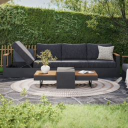 Modern Outdoor Sectional Sofa Set with Teak Wood & Aluminum Frame Convertible 4-Piece in Gray - thumbnail 8