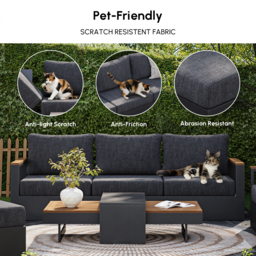 Modern Outdoor Sectional Sofa Set with Teak Wood & Aluminum Frame Convertible 4-Piece in Gray - thumbnail 7