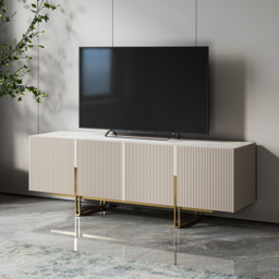 Grovyn 150 cm Sintered Stone Top Fluted TV Stand with Spacious Cabinets - thumbnail 2