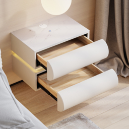 Humply Floating Leather 2-Drawer Smart LED Bedside Table with Sintered Stone Top - thumbnail 4