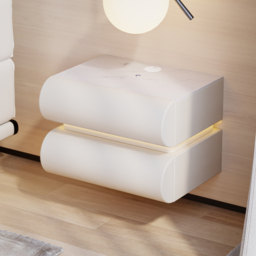 Humply Floating Leather 2-Drawer Smart LED Bedside Table with Sintered Stone Top - thumbnail 6