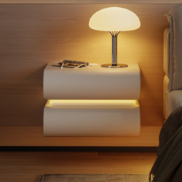Humply Floating Leather 2-Drawer Smart LED Bedside Table with Sintered Stone Top - thumbnail 2