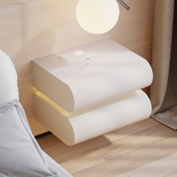 Humply Floating Leather 2-Drawer Smart LED Bedside Table with Sintered Stone Top - thumbnail 3