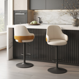 "72"" Large White & Black Kitchen Island & 2 Velvet Swivel Bar Stools Curved Wing Back" - thumbnail 3