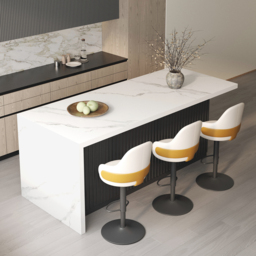 "72"" Large White & Black Kitchen Island & 2 Velvet Swivel Bar Stools Curved Wing Back" - thumbnail 1