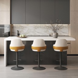 "72"" Large White & Black Kitchen Island & 2 Velvet Swivel Bar Stools Curved Wing Back" - thumbnail 4
