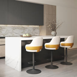 "72"" Large White & Black Kitchen Island & 2 Velvet Swivel Bar Stools Curved Wing Back" - thumbnail 2