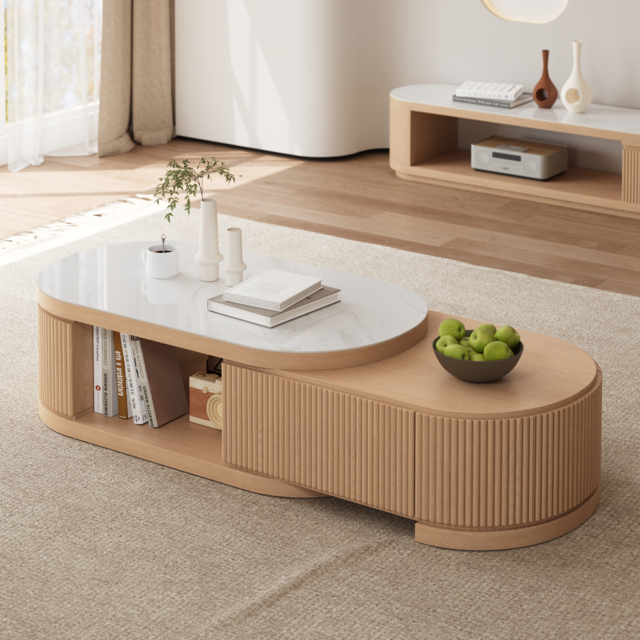 Velar 120 - 170 cm Extendable Coffee Table with Sintered Stone Top and Storage - image 1