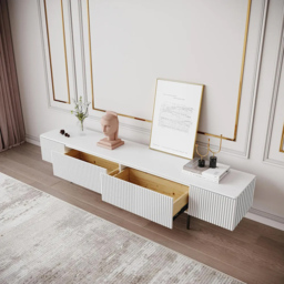 Modern 1800mm TV Stand with Drawers Line Media Console with Black Metal Legs - thumbnail 4