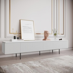 Modern 1800mm TV Stand with Drawers Line Media Console with Black Metal Legs - thumbnail 1