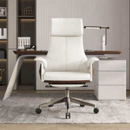 L-shaped Modern Executive Desk & Reclining Leather Office Desk Chair High Back - thumbnail 9