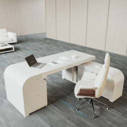 L-shaped Modern Executive Desk & Reclining Leather Office Desk Chair High Back - thumbnail 3
