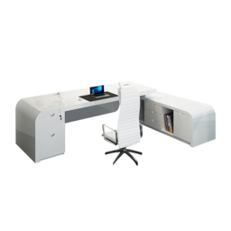 L-shaped Modern Executive Desk & Reclining Leather Office Desk Chair High Back - thumbnail 6