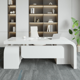 L-shaped Modern Executive Desk & Reclining Leather Office Desk Chair High Back - thumbnail 4