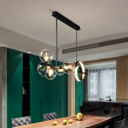 Minimalist 5-Light Glass Globe Shade Sputnik Kitchen Island Light Globe Light in Black - thumbnail 5