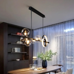 Minimalist 5-Light Glass Globe Shade Sputnik Kitchen Island Light Globe Light in Black - thumbnail 4