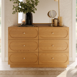 120 cm Modern Natural 6-Drawer Dresser with Charging Station
