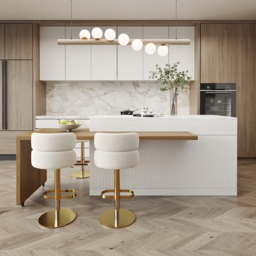 Extendable Kitchen Island White with Doors Drawers Marble Top 205-270cm - thumbnail 2