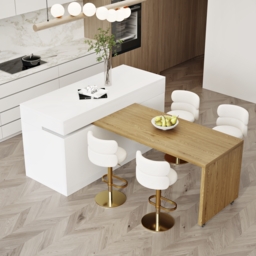 Extendable Kitchen Island White with Doors Drawers Marble Top 205-270cm - thumbnail 7