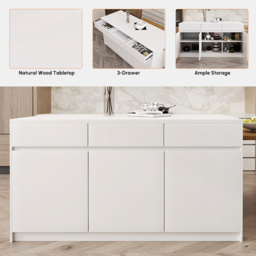 Extendable Kitchen Island White with Doors Drawers Marble Top 205-270cm - thumbnail 9