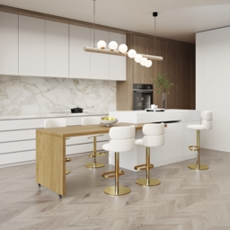 Extendable Kitchen Island White with Doors Drawers Marble Top 205-270cm - thumbnail 4