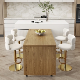 Extendable Kitchen Island White with Doors Drawers Marble Top 205-270cm - thumbnail 8