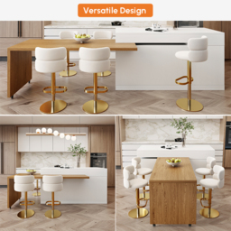 Extendable Kitchen Island White with Doors Drawers Marble Top 205-270cm - thumbnail 6
