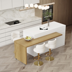 Extendable Kitchen Island White with Doors Drawers Marble Top 205-270cm - thumbnail 3
