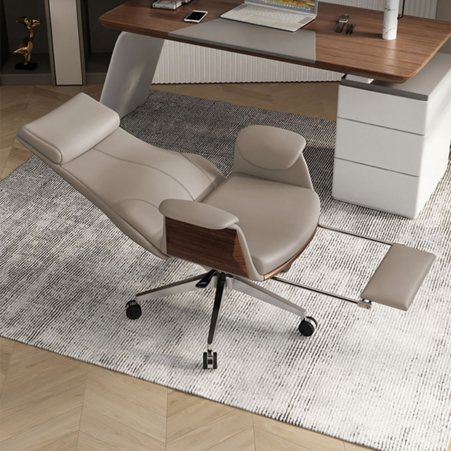 Reclining Leather Office Desk Chair High Back Adjustable Swivel Modern Executive Chair in Khaki - image 1