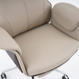 Reclining Leather Office Desk Chair High Back Adjustable Swivel Modern Executive Chair in Khaki - thumbnail 5