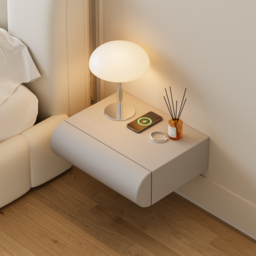 Humply Floating Smart Nightstand 1 Drawer Bedside Table in White Set of 2 - thumbnail 3