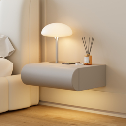 Humply Floating Smart Nightstand 1 Drawer Bedside Table in White Set of 2 - thumbnail 1