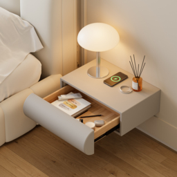 Humply Floating Smart Nightstand 1 Drawer Bedside Table in White Set of 2 - thumbnail 4