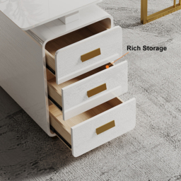 1400mm Modern White Office Desk with Drawers File Cabinet in Gold Base - thumbnail 9