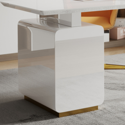 1400mm Modern White Office Desk with Drawers File Cabinet in Gold Base - thumbnail 4