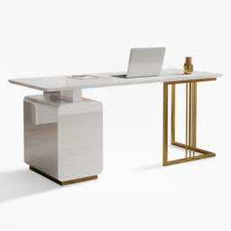 1400mm Modern White Office Desk with Drawers File Cabinet in Gold Base - thumbnail 7