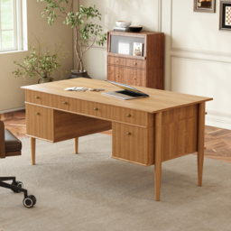 Mid-Century Solid Wood Home Office Desk with 6 Drawers Natural Executive Writing Desk (1625mm) - thumbnail 2