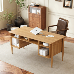 Mid-Century Solid Wood Home Office Desk with 6 Drawers Natural Executive Writing Desk (1625mm) - thumbnail 4