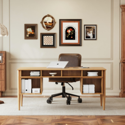 Mid-Century Solid Wood Home Office Desk with 6 Drawers Natural Executive Writing Desk (1625mm) - thumbnail 5