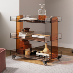 Amber Acrylic Rolling Serving Bar Cart 3-Tier on Wheels - thumbnail 2