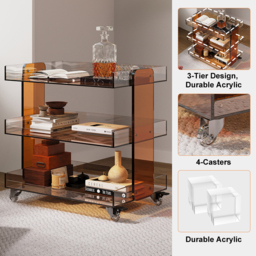 Amber Acrylic Rolling Serving Bar Cart 3-Tier on Wheels - thumbnail 8