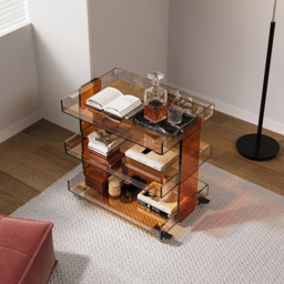Amber Acrylic Rolling Serving Bar Cart 3-Tier on Wheels - thumbnail 3