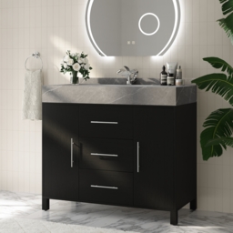 1000mm Freestanding Black Bathroom Vanity, Sintered Stone Countertop & Silver Handles - thumbnail 1