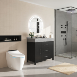 1000mm Freestanding Black Bathroom Vanity, Sintered Stone Countertop & Silver Handles - thumbnail 3