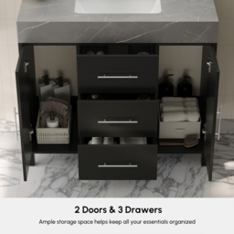 1000mm Freestanding Black Bathroom Vanity, Sintered Stone Countertop & Silver Handles - thumbnail 6
