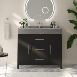 1000mm Freestanding Black Bathroom Vanity, Sintered Stone Countertop & Silver Handles - thumbnail 2