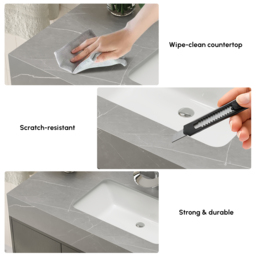 1000mm Freestanding Black Bathroom Vanity, Sintered Stone Countertop & Silver Handles - thumbnail 5